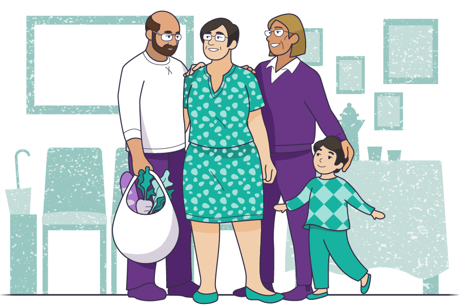 Caregivers standing together with support people.