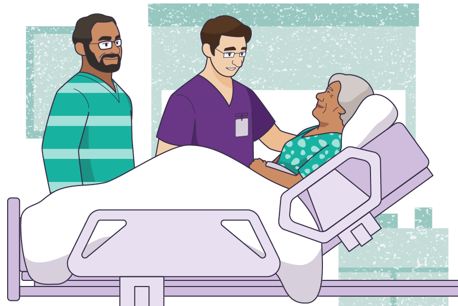 Medical staff monitoring patient’s possible side effects of CAR T-cell therapy.