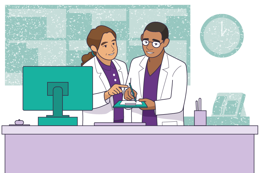 Medical staff studying clinical trial findings.